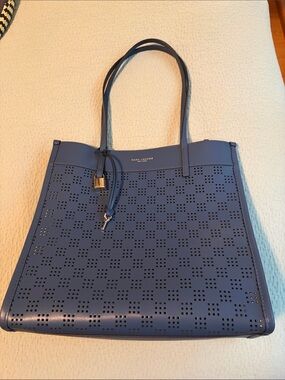 Marc Jacobs Blue Perforated Leather Tote with Lock Charm
